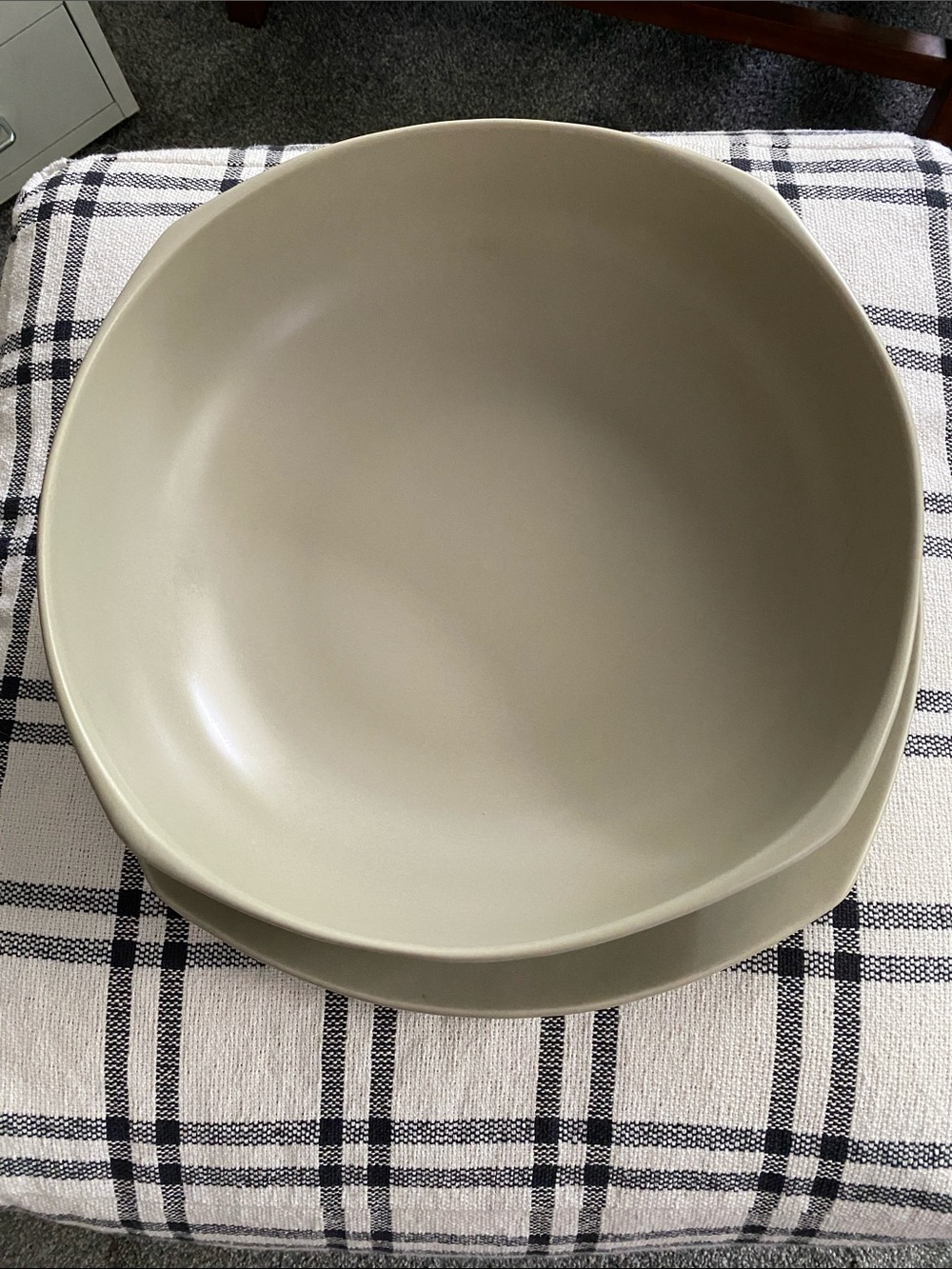 Large Neutral Ceramic Serving Bowl and Plate in Taupe Gray -Fruit Bowl